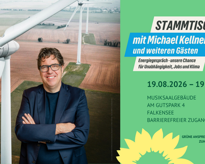 Einladung zum Stammtisch "Energiegespräch" mit Michael Kellner am 19. August 2026 um 19 Uhr im Musiksaalgebäude in Falkensee