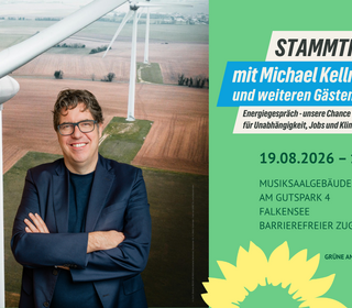 Einladung zum Stammtisch "Energiegespräch" mit Michael Kellner am 19. August 2026 um 19 Uhr im Musiksaalgebäude in Falkensee