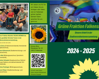 Die Bündnisgrüne Stadtfraktion Falkensee stellt sich vor, Mitglieder, ein Gruppenbild und ein Stimmungsbild von einer Demo für Vielfalt