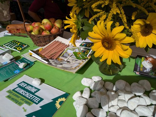 Sonnenblumen, Äpfel und natürlich Informationen am Grünen Stand